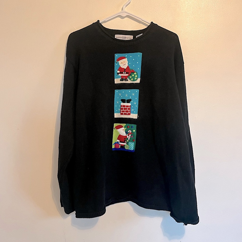 Marisa Christina Women’s ‘The Christmas Collection’ Black Santa Sweater Size 2X